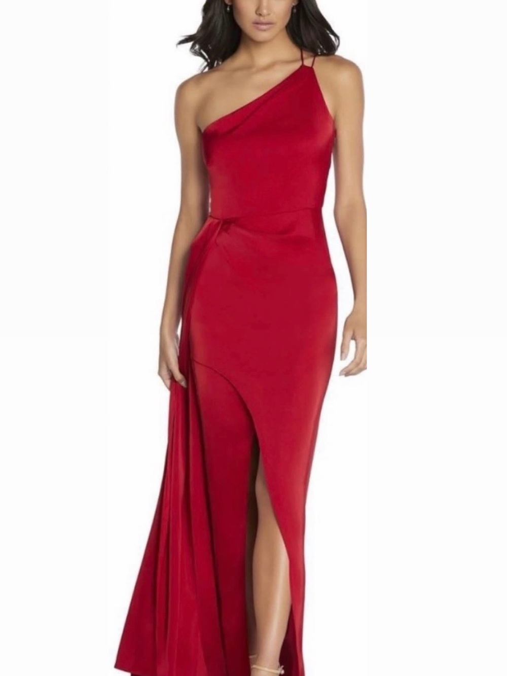 AIDAN BY AIDAN MATTOX DRAPED SATIN ONE-SHOULDER GOWN